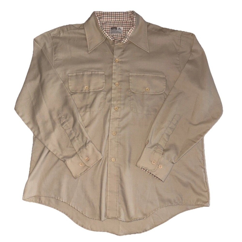 Vintage 1970s Men’s Montgomery Ward Tan Button Up LS Safari Work Shirt Size XL